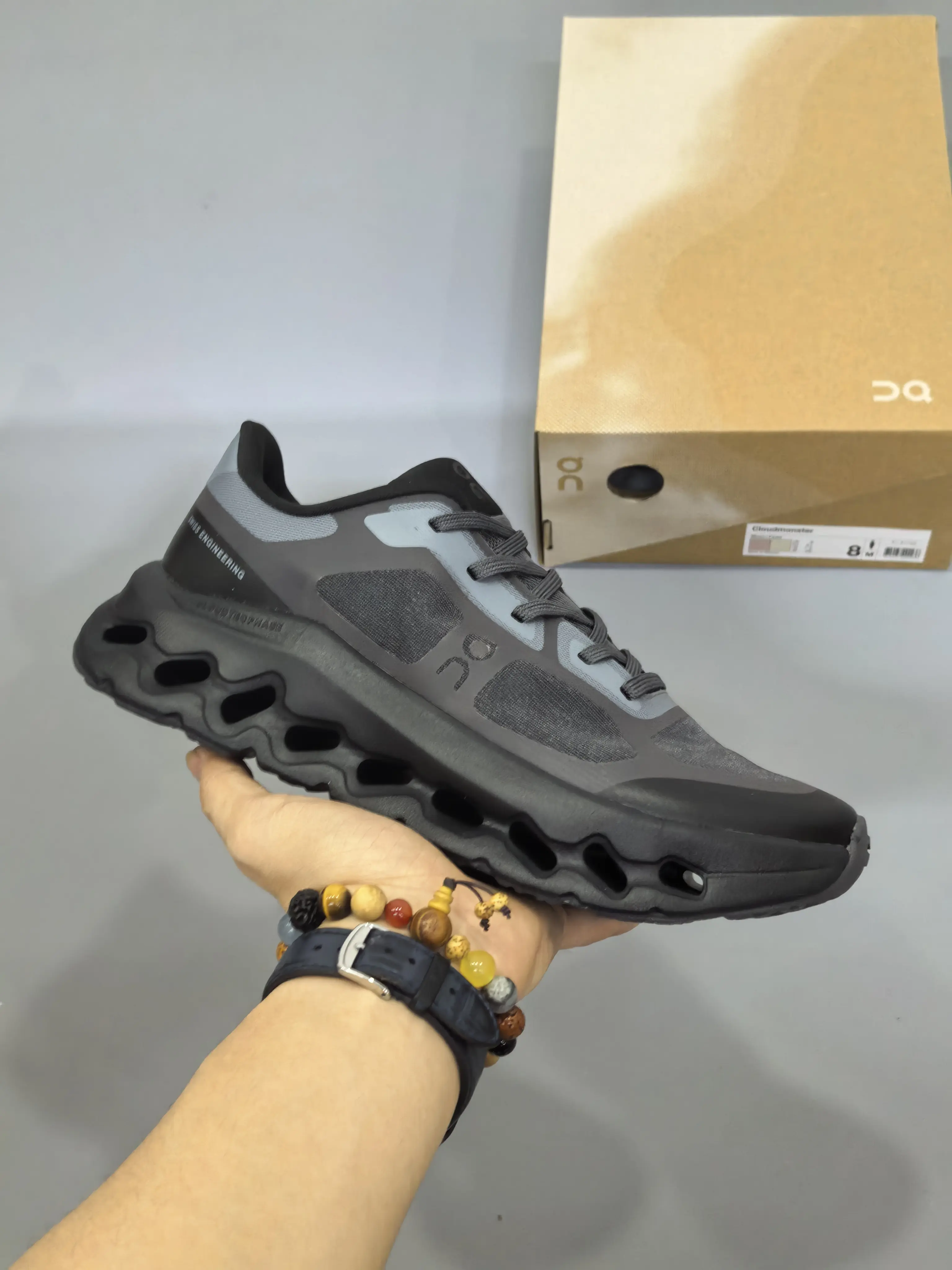 All Black Gray Mesh Hollow Cushion Thick Sole Running Shoes, Cloud Shock Absorb Athletic Trainers, Ultra Breathable Anti-Slip Outdoor Sneakers For Men Daily Jogging