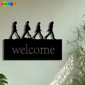 1pc Abbey Road Welcome Metal Wall Art, Beatles Silhouette Statue Mural, Artistic Metalwork, Intricate Craftsmanship, Perfect for Housewarming, Anniversary Decor, Perfect for Living Room Studio Coffee Shop Decor, Ideal Gift for Music Enthusiasts.