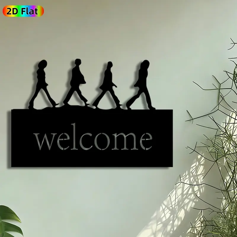 1pc Abbey Road Welcome Metal Wall Art, Beatles Silhouette Statue Mural, Artistic Metalwork, Intricate Craftsmanship, Perfect for Housewarming, Anniversary Decor, Perfect for Living Room Studio Coffee Shop Decor, Ideal Gift for Music Enthusiasts.