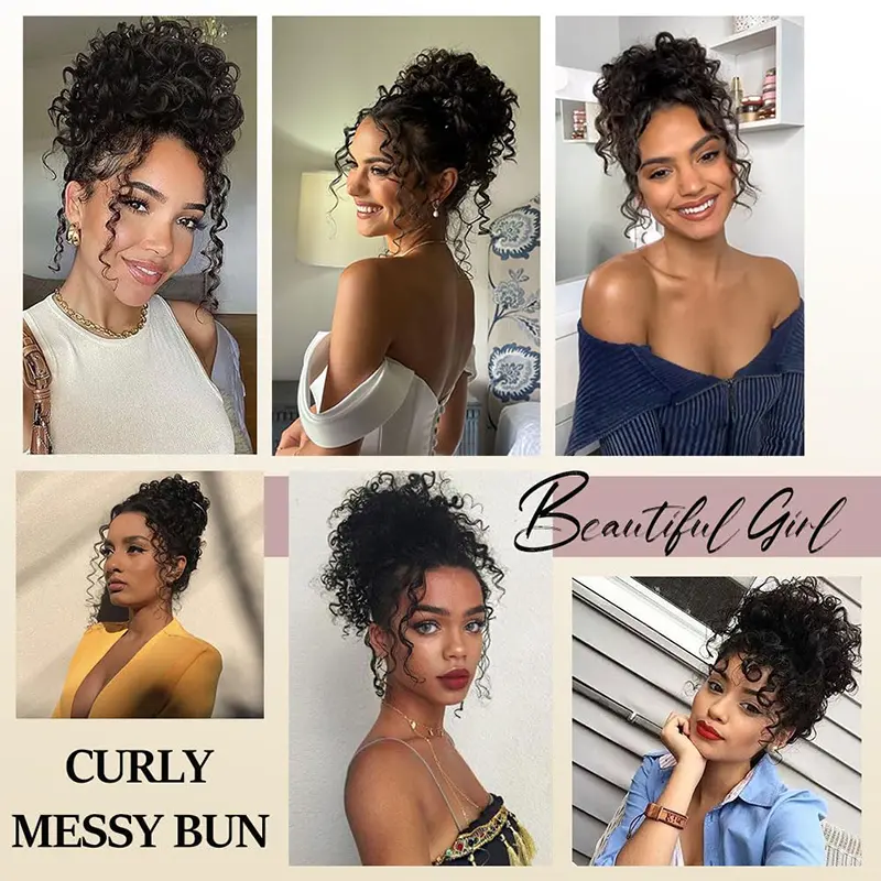 8in Messy Bun Short Curly Ponytail Extension Afro Spring  display picture 1