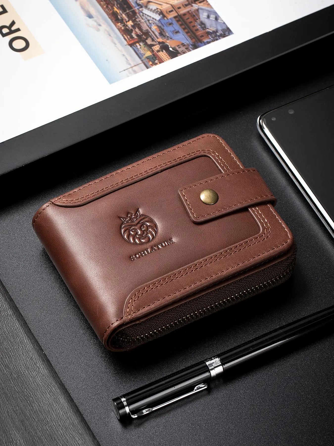 Men's Letter Design Short Card Holder Wallet, Casual Multi-card Slot Large Capacity Wallet for Daily Used, Casual Trendy Versatile High-quality Daily Wallet, Leather Bifold Wallet