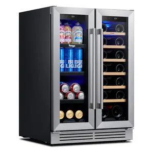 Yeego 24-Inch Wine and Beverage Refrigerator, 36-72°F Dual-Zone Digital Temperature Control, Quiet Compressor, Holds 60 Cans ofBeverages and 20Bottles of Wine, Removable Shelves, Stainless Steel Glass Door Built-In Beverage Cooler Suitable for Kitchen/Bar
