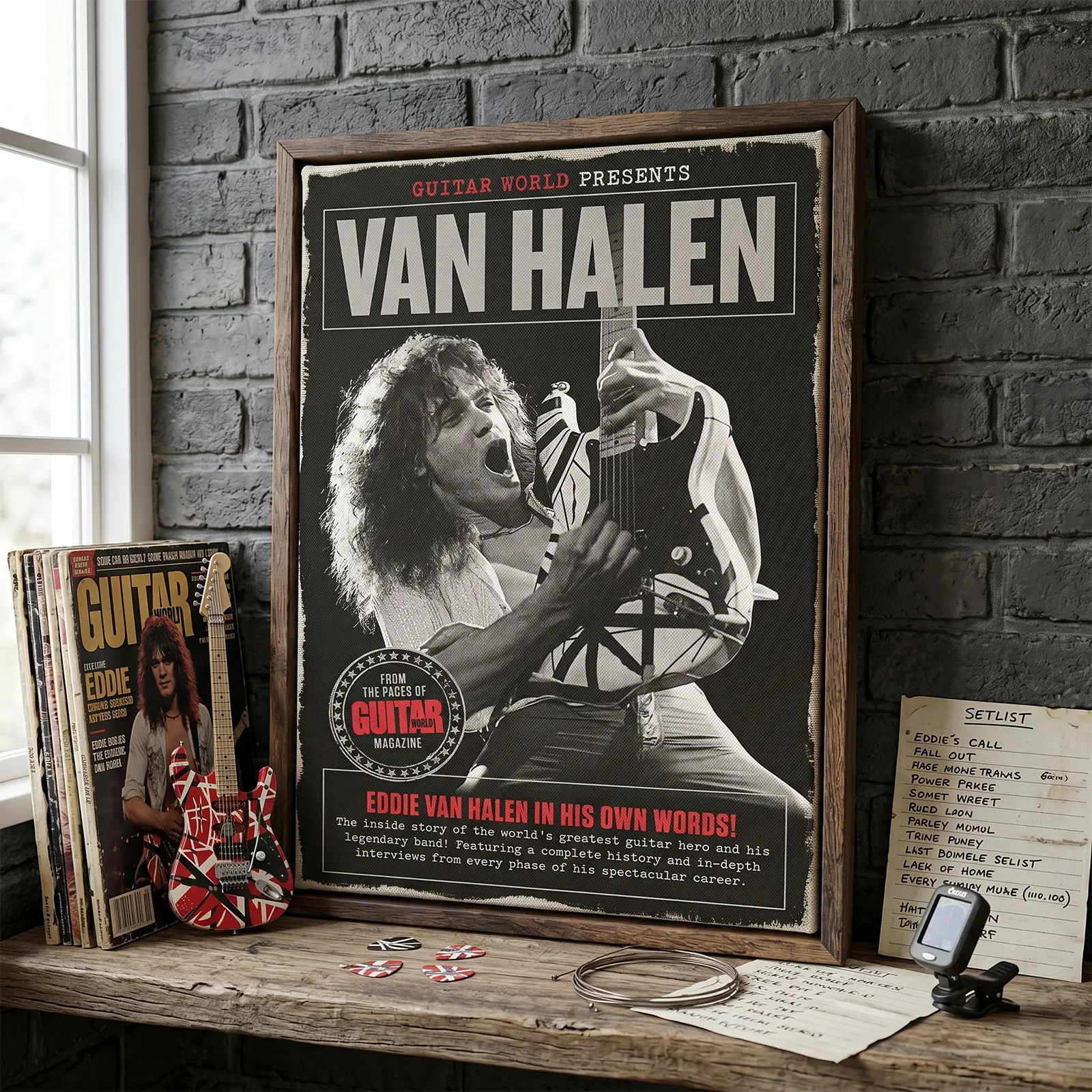 EVH Guitar World Vintage Magazine Style Vintage Premium Wall Art Poster Unframed HD Print Home Office Decor Unique Trendy Gift