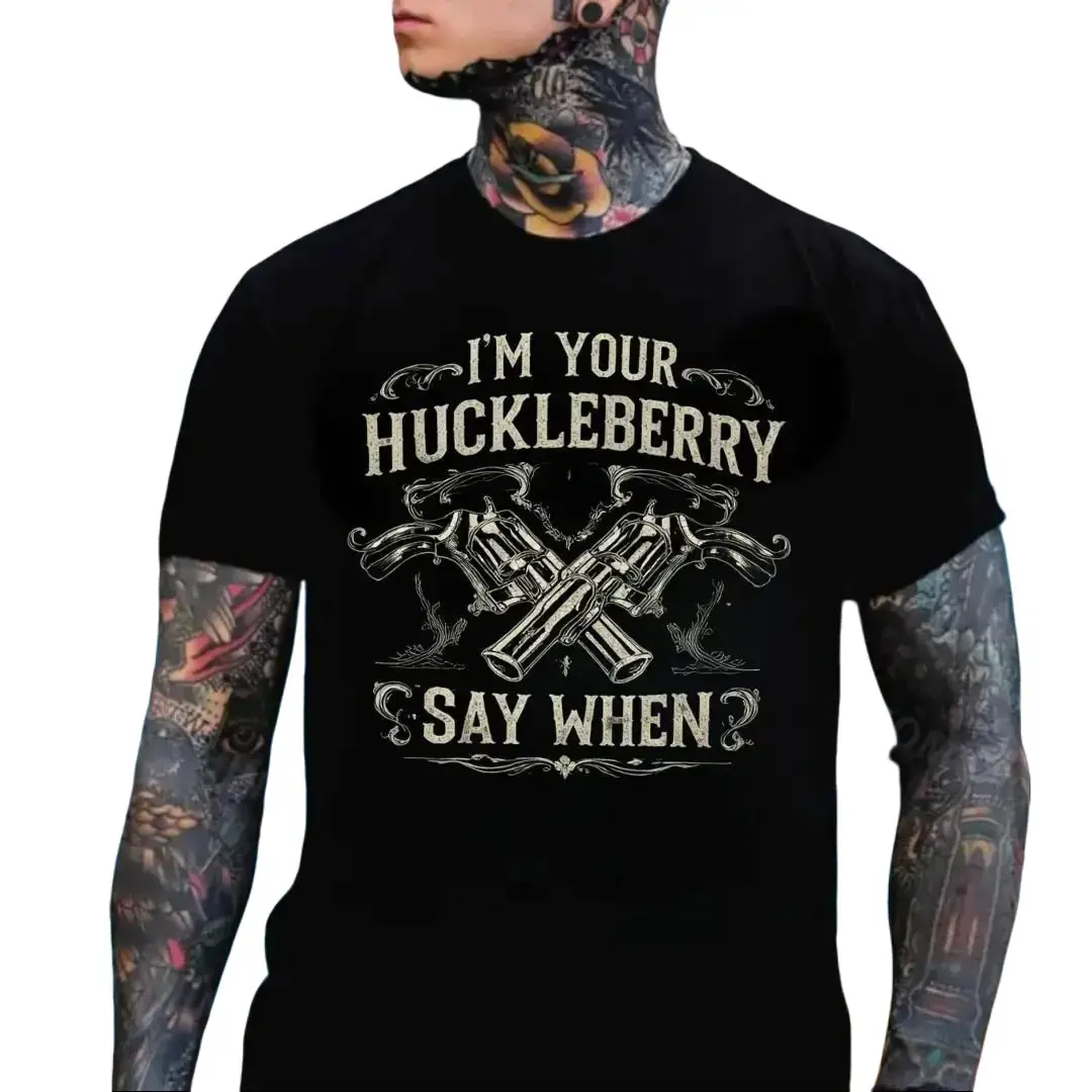 Men’s Cowboy Quote T-Shirt “I’m Your Huckleberry Say When” – Vintage Western Graphic Tee, Gift for Dad Husband Country Lifestyle Shirt,shop