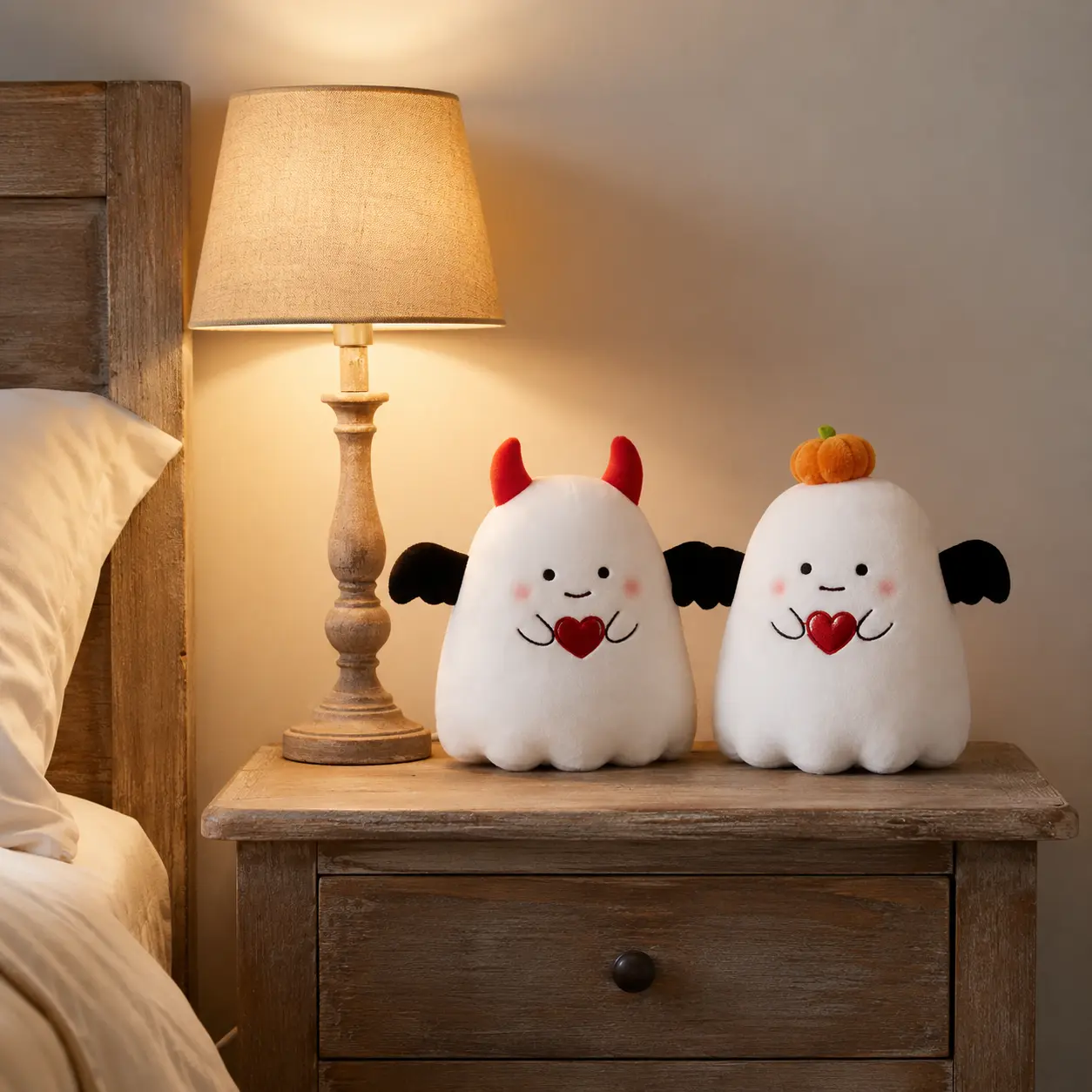 SNOWOLF 15" Halloween Angry Bat Stuffed Toy - Smooth Soft Plush Demon Doll with Red Devil Horns, 30 Cm / 12 In, 1 x Ghost Stuffed Animal Pillow for Bed, House Decoration & Cosplay Gift for Kids