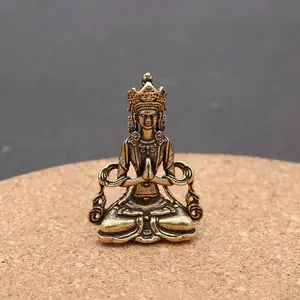 Solid Brass Handmade Mini Buddha Keychain, Guanyin Manjushri Statue Pendant, Vintage Creative Gift, Car Keychain Ornament
