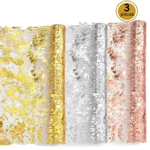 3 Piece Set Shiny Metal Table Runner, Silver and Rose Gold Centerpiece Foil Table Runner, Perfect for Parties, Weddings, Birthdays, Christmas, Anniversaries