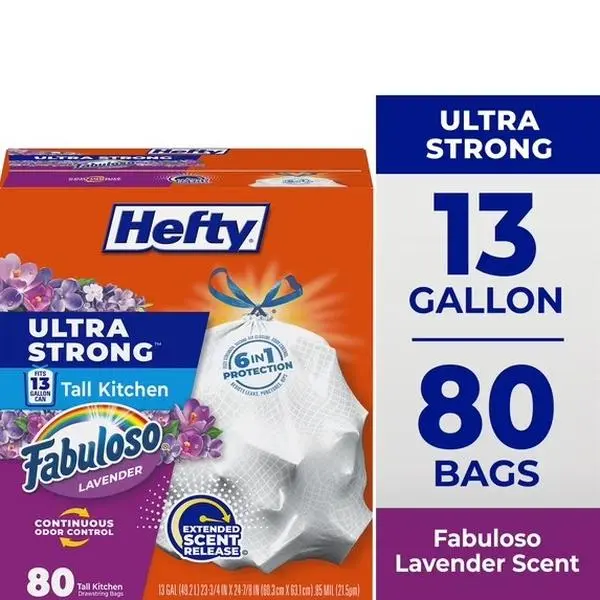 Ultra Strong 13 Gallon Trash Bags, Tall Kitchen Trash Bags, White, Fabuloso Lavender Scent, 80 Bags
