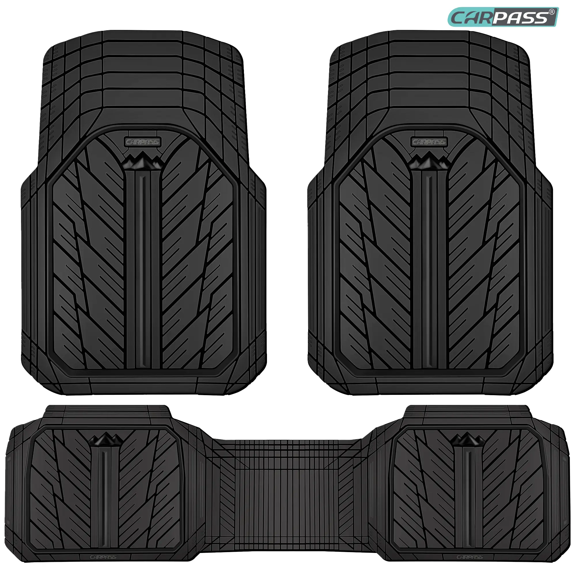 CAR PASS Tire Tread DeepDish Rubber Floor Mats,Heavy Duty car mats, Universal XL~M ,Fit for Truck SUV Vehicle Automotive, Waterproof car mats 3 Piece