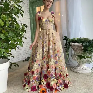 3D Floral Embroidery Prom Dress| Fairycore Formal Gown🌸  • Stunning Flower Applique Tulle Gown| Wedding Guest & Prom Outfit