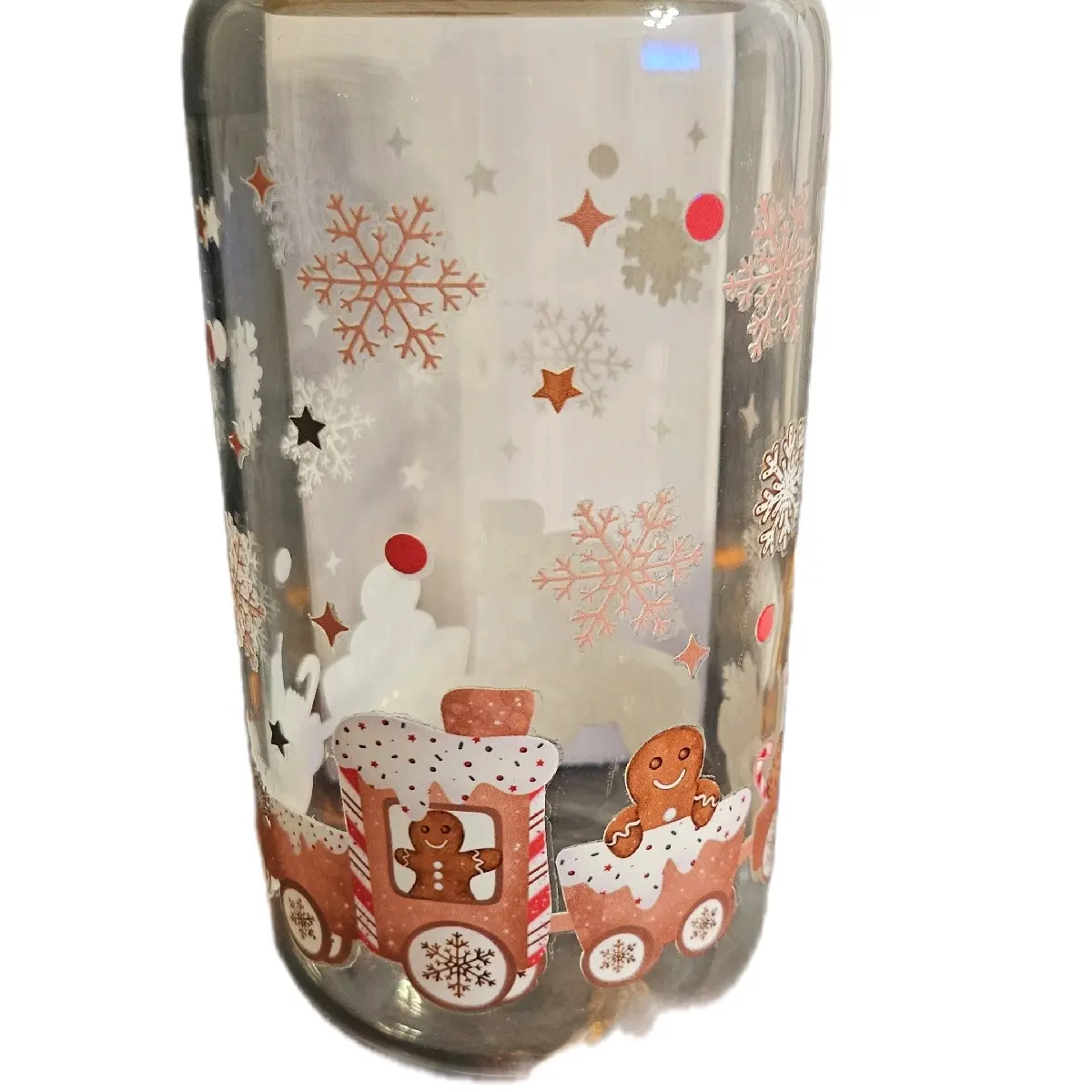 Gingerbread Christmas Train Glass Tumbler for Festive Drinks - Drinkware glass cup