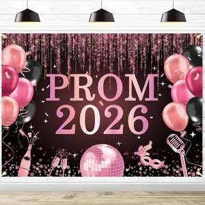 Prom 2026 Backdrop, Black  Prom Send Off Party Decorations, Prom Night Photography Background Photo Booth Supplies 7 * 5 Ft