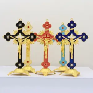 Jesus Christ Crucifix Figurine with Stand, Antique Cross for Home Chapel Decoration and Prayer