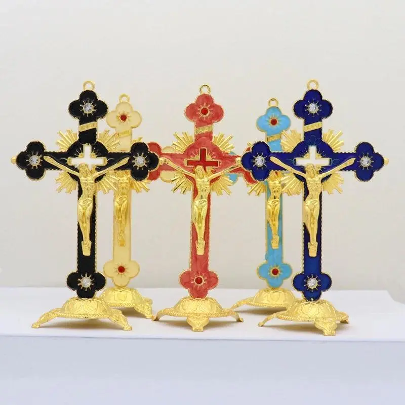 Jesus Christ Crucifix Figurine with Stand, Alloy Religious Ornaments, 14.5x8.5cm 58g Stylish Decorations Jesus Figurine for Home Chapel Fashion Accessory, Decorations Jesus Figurine Religious