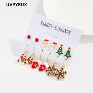 Festive Christmas Jewelry Set: 6-Pair Holiday Earrings (Candy Cane/Snowflake/Tree) for Xmas Party
