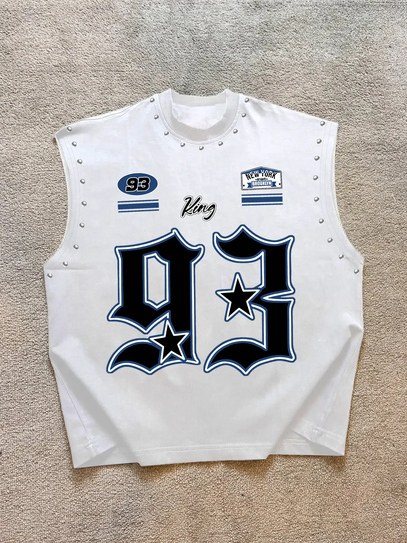 Summer Unisex Vest, Studded Sleeveless Baseball Jersey, Comfortable Casual Wear for Gym Workouts, Motorcycle Riding, Music Festivals & Hiking