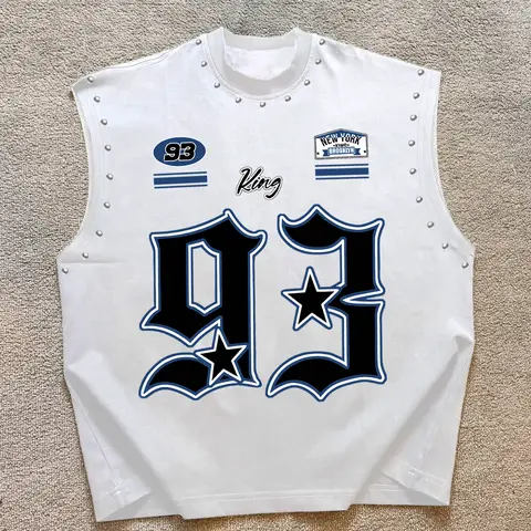Summer Unisex Sleeveless T-Shirt, Graphic Sleeveless Shirts, American Print + Stud Design Vest, Loose Tank Top, Summer Tank Tops, Comfortable Casual Wear, Gym, Motorcycle Riding, Music Festivals