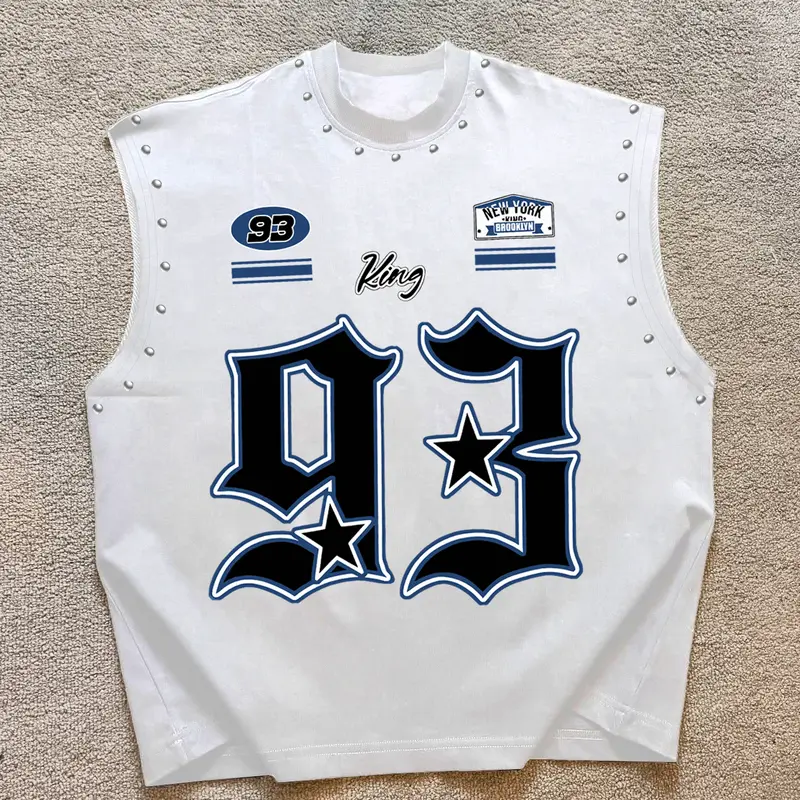Summer Unisex Vest, Studded Sleeveless Baseball Jersey, Comfortable Casual Wear for Gym Workouts, Motorcycle Riding, Music Festivals & Hiking, Casual Gym Vests