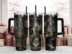 Warhammer 40K Lion El'Jonson Primarch of the Dark Angels 40oz Insulated Stainless Steel Tumbler - Epic Space Marine Gothic Art Travel Mug with Handle & Straw - Perfect Grimdark Gift for Tabletop Gamers
