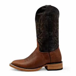 Dark Ranch Brown Rustic Leather Boots-Square Toe
