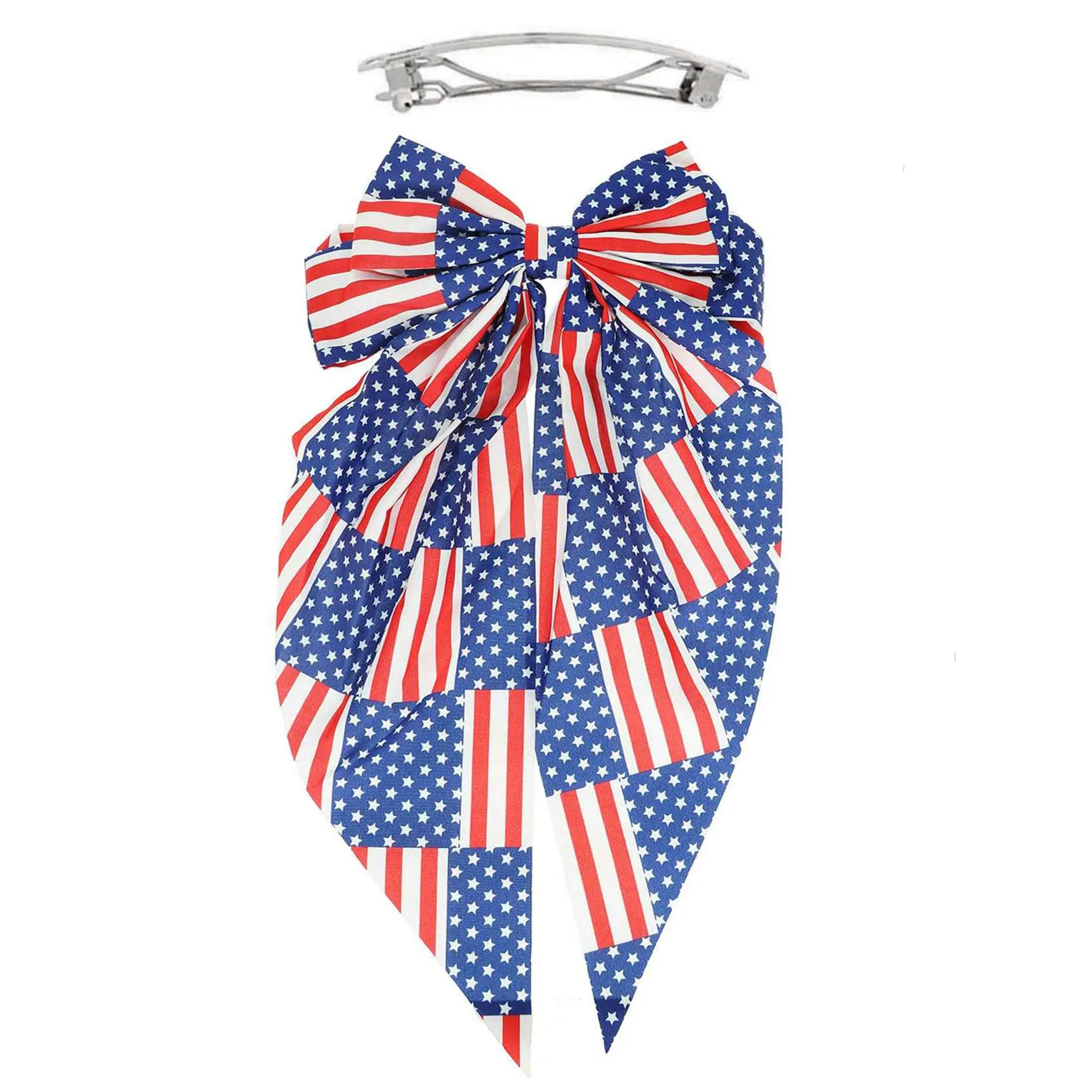 Addison American Flag Pattern Graphic Print Bow Barrette Hair Clip