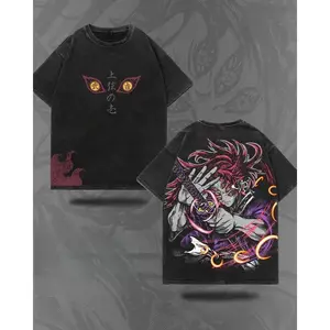 Japanese Anime Demon Slayer Kokushibo Graphic Washes T-shirts Men's Women's Pure Clothing Harajuku Y2K Streetwear Cotton Tops