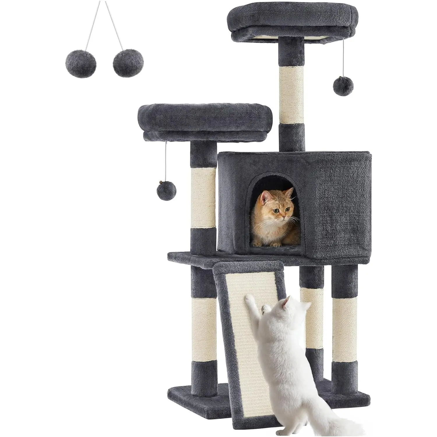 Cat Tower, Cat Tree for Indoor Cats, 45.3-Inch Cat Condo with Scratching Post, Ramp, Perch, Spacious Cat Cave, for Kittens, Elderly Cats, Adult Cats, Small Space, Smoky Gray UPCT141G01