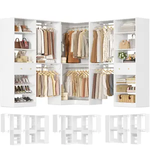 Closet System Set of 3 - Corner Closet Organizer System with 2 Drawers/16 Shelves/6 Hanging Rods, 151.1" L-Shaped Walk-In Wardrobe Organizer, 2800+ lbs Capacity
