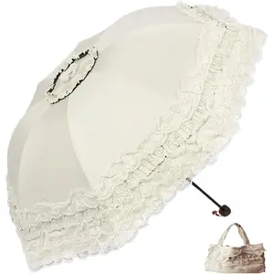 Vintage Lace Parasol Gothic Lolita Umbrella UV Sun Protection Witch Cosplay Photoshoot Props Decoration