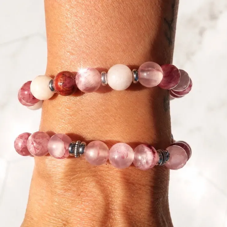 TTT Live Exclusive Pink Chalcedony Gemstone Bracelet Bundle 7-21