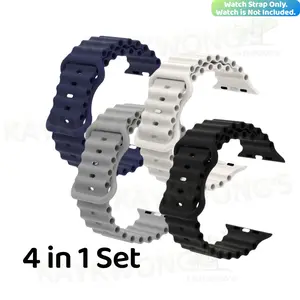 KAYKWONG'S 4 in 1 Set, Universal Wave Silicone Watch Band, Smart Watch Straps, Adjustable, Fits for Iwatch Series 11/10/9/8/7/6/5/4/3/2/1/se Se, Sizes 38mm/40mm/41mm/44mm/45mm/46mm/49mm, Perfect Gift for Holiday ,Birthday, Christmas, New Year