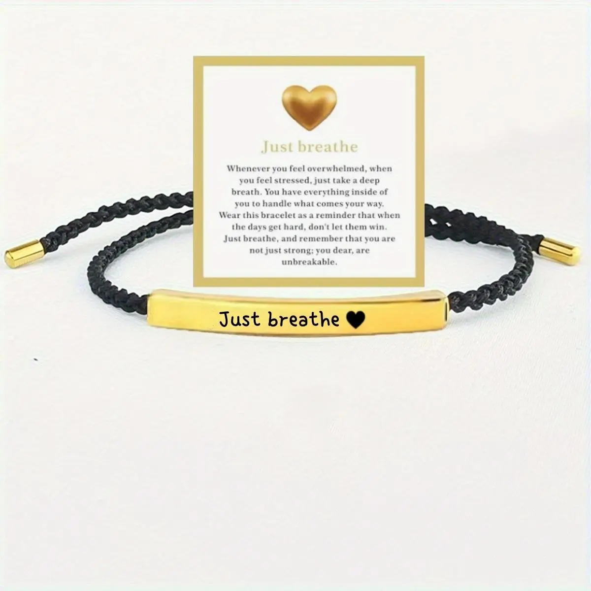 Just Breathe Inspire Bracelet - Stainless Steel & 18k Gold Plated Braided Design with Engraved Message - Adjustable Up to 10"