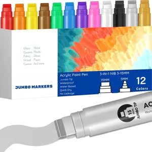 Poster Markers Set: 12 Colors Large 15mm Wide Tip Permanent Ink Thick   Pens for Rock Painting, Stone, Glass, , Ceramic, Metal, Plastic, Fabric