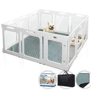 Clear Dog Playpen with Door - 8/10/12 Panels - Reduces Indoor Puppy/Small Dog Anxiety, White