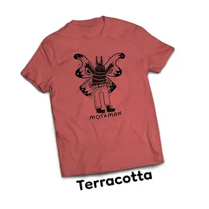 Mothman Red Short Sleeve T-Shirt Hand Printed Screen Printing Cotton Unisex Menswear Top Casual Streetwear Stylish