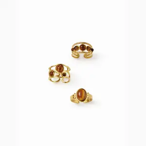Cider 3 PCS GEMSTONE OPEN RING SET