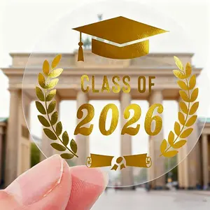36 Pcs 2026 Graduation Stickers – Gold transparent seal labels for celebrating graduates. Perfect for decorating caps, gift bags, envelopes and party favors, ideal for graduation party décor.