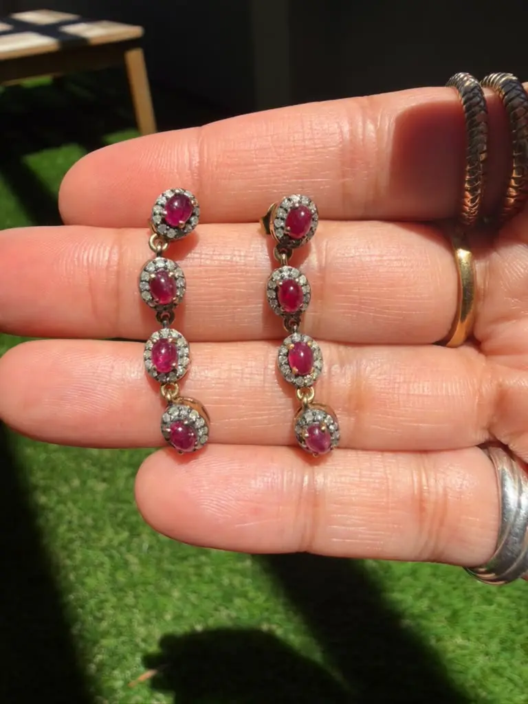 Natural Ruby Drop Earrings, Gold Dangle Earrings - Ruby Jewelry with Choking Hazard Small Parts Note