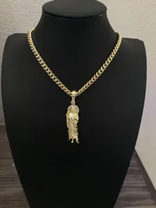 San Judas Tadeo Mens Necklace 24 Inches Cuban Style 6mm Width Intricate Cross Design Pendant Unisex Elegant Fashion