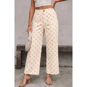 White Polka Dot Print Patched Pocket Loose Pants