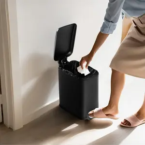 6L Slim Steel Bathroom Trash Can with Detachable Inner Bin, Black, for Home and Office Use