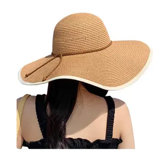 DRESHOW Womens Bowknor Straw Hat Foldable Beach Sun Hat Roll up UPF 50+