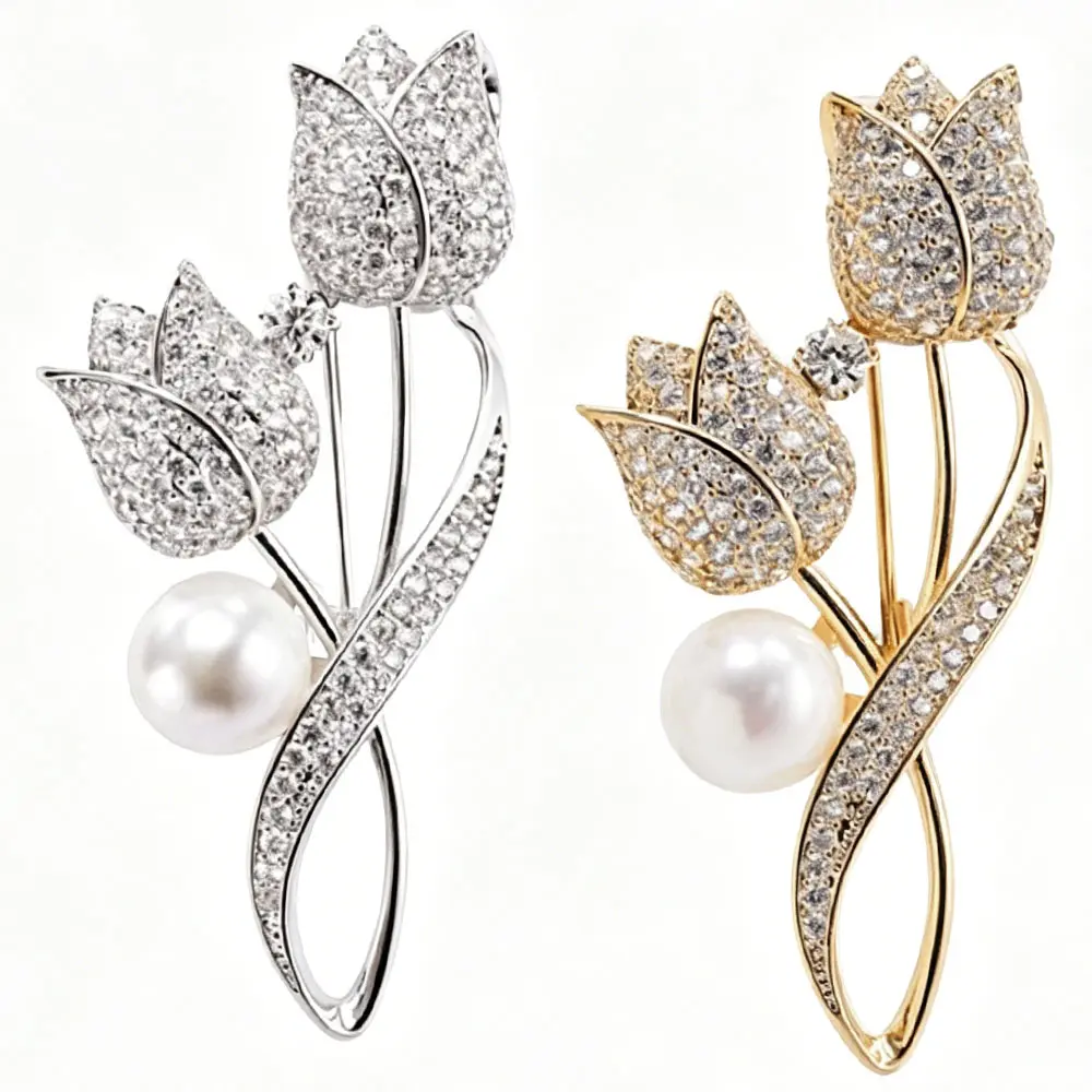 Fashion Exquisite Tulip Brooch Women Flower Corsage Coat Pin Suit Party Accessories Gift