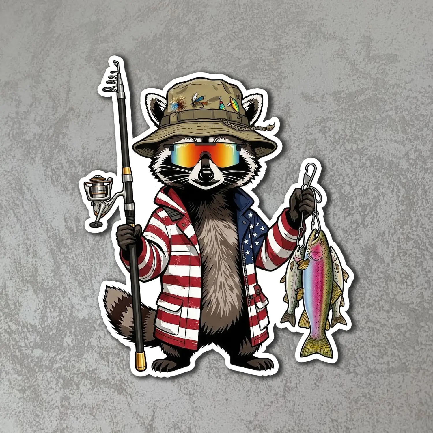 Fishing Raccoon Sticker, Funny Fishing Vinyl Decal, Waterproof Outdoor Sticker for Tumbler, Laptop, Cooler, Car