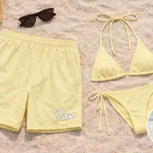 Personalized Pastel Swimsuit Set, Couples Matching Bikini and Trunks AUP NLZ XNY