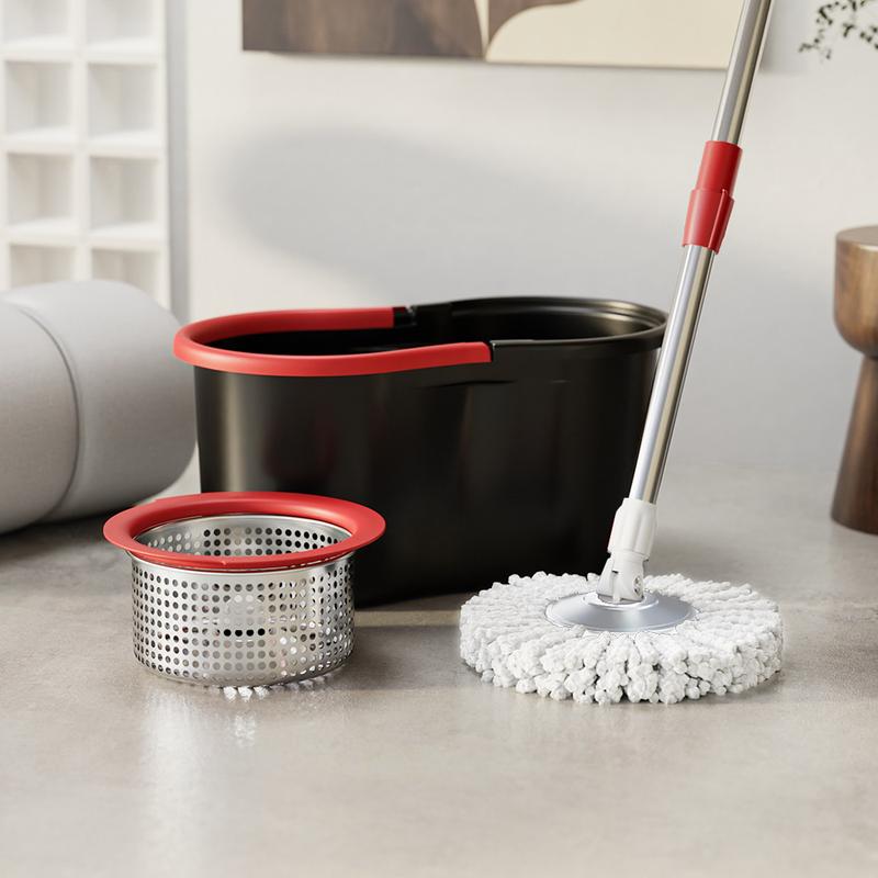 Mop Bucket Set with 360° Spin Mop and Bucket System 3 Microfiber Heads 61In Adjustable Handle for Shop Floor Cleaning