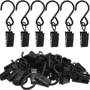 Stainless Steel S Hooks Curtain Clips 50 Pack 2.4 Inch Black Hanging Clips for Party Lights Gutter Photos Art Craft Display