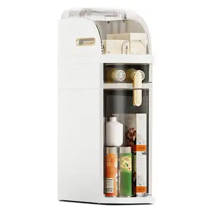 Garvee Slim Modern Plastic Bathroom Storage Cabinet with Narrow Gap Design, Rolling Floor Organizer Featuring Drawers, Wheels, Handle, and Toilet Paper Holder for Efficient Small Space Use