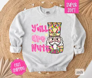 Women's Funny Nutcracker Sweatshirt, Preppy Christmas Crewneck, Unisex Heavy Blend Sweater - Fabric, Collar