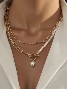 1pc Long Pearl Chain Necklace for Women - Vintage Personalized Clasp Necklace, Dangling Pearl Necklace, Dainty Layering Jewelry, Adjustable Length, Elegant Gift for Her, Birthday or Anniversary